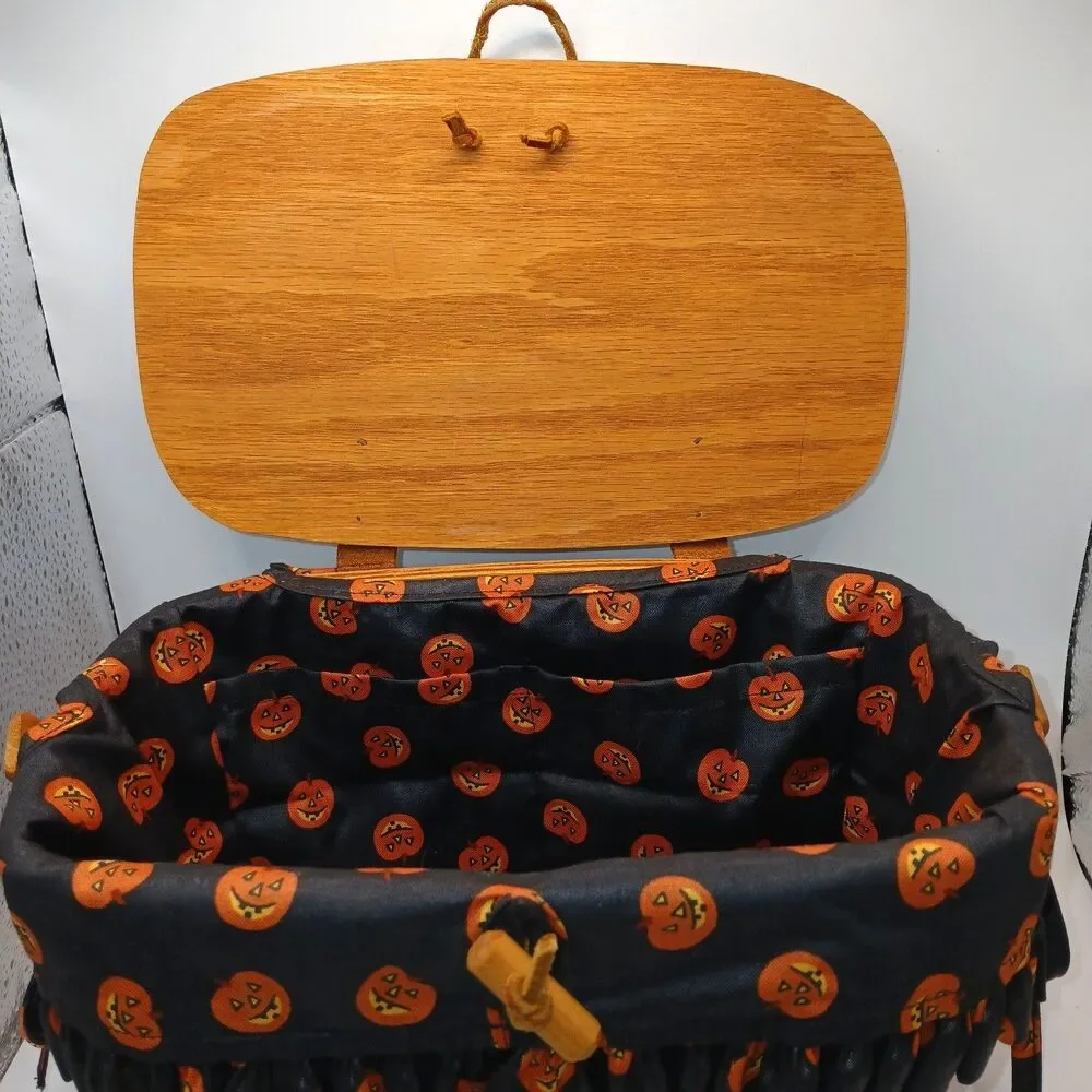 Longaberger Basket Purse Bag Swing Handle Pumpkin Jack O Lantern Liner 1998 Sign